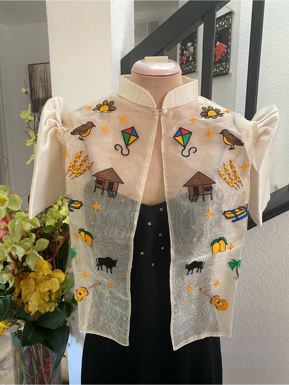 Embroidered Filipiniana Ivory Bolero Jacket - Women's